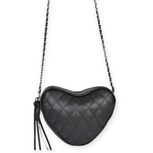 Black Quilted Heart-Shaped Crossbody Bag